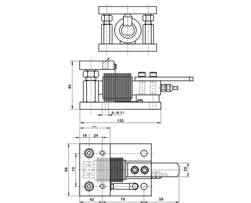 Desenho da dimensão do módulo de pesagem TJH-8M