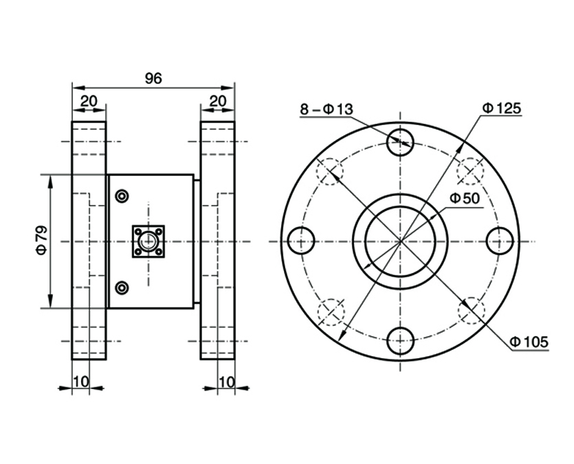Desenho da dimensão do sensor estático de torque TJN-3