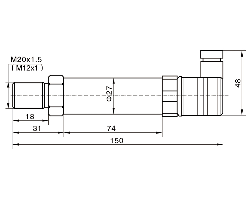 Desenho da dimensão do sensor de pressão do strain gauge TBP-1